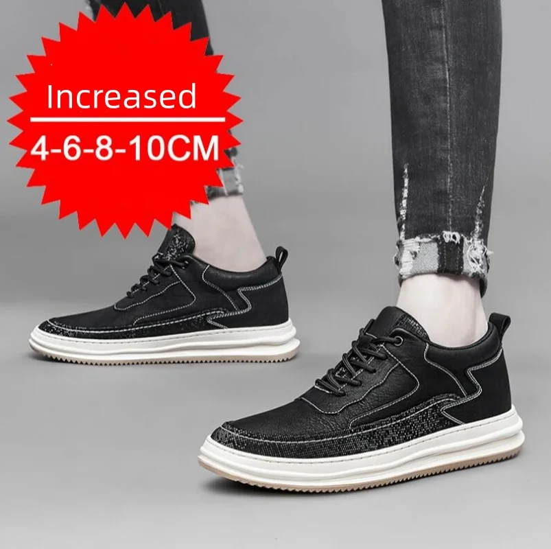 Sneaker für Herren mit Absatz, Schuhe mit 8 cm hohen Einlegesohlen, lässige Sportschuhe aus echtem Leder, Schuhe für große Größen_voghion.com