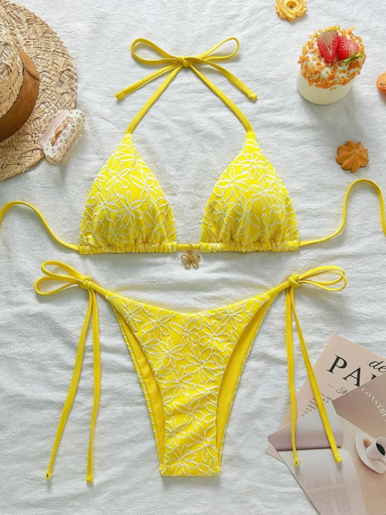 Sexy Bikini Set Print Halter Swimsuit 2025 Backless Push Up Micro Bikinis Summer Bathing Suit Tie Side Triangle Swimwear