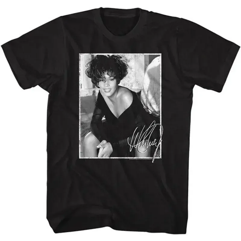 Whitney Houston Signed Black White Photo Men's T Shirt R B Pop Music Merch