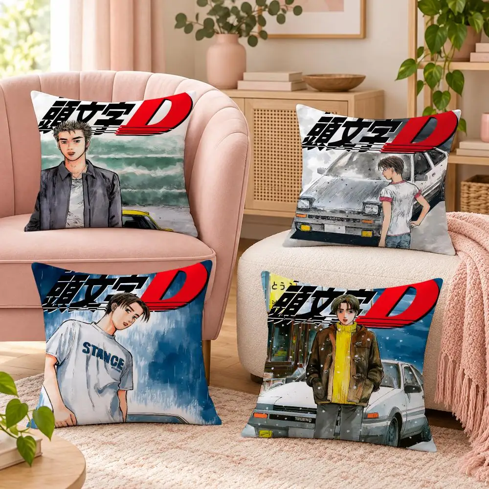 Anime I-Initial d Cushion Cover Soft Short Plush Pillow Cases Hidden Zipper Cutecore Sofa Bedroom Home Decor Gift