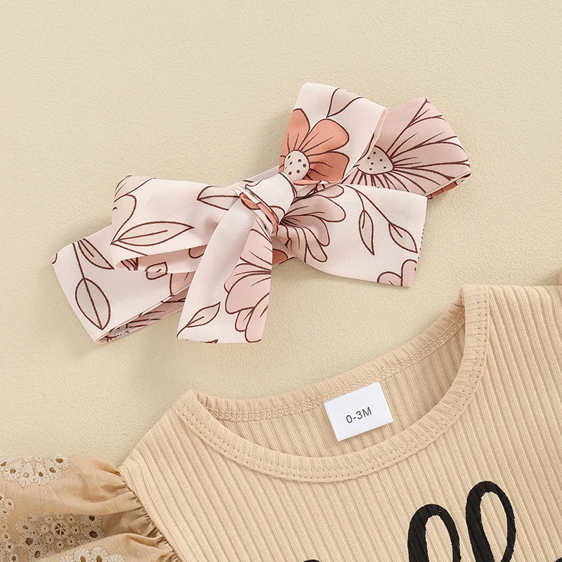 RWYBEYW Newborn Baby Girl Summer Clothes Rib Knit Bodysuit Romper Floral Shorts Headband 0 3 6 Months 3Pcs Coming Home Outfit