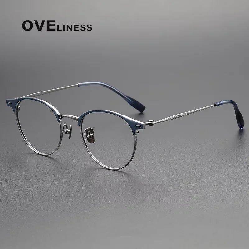 

2025 Pure titanium Glasses Frame Men Women Vintage Round Eyeglasses frames Retro male full Eyewear spectacles