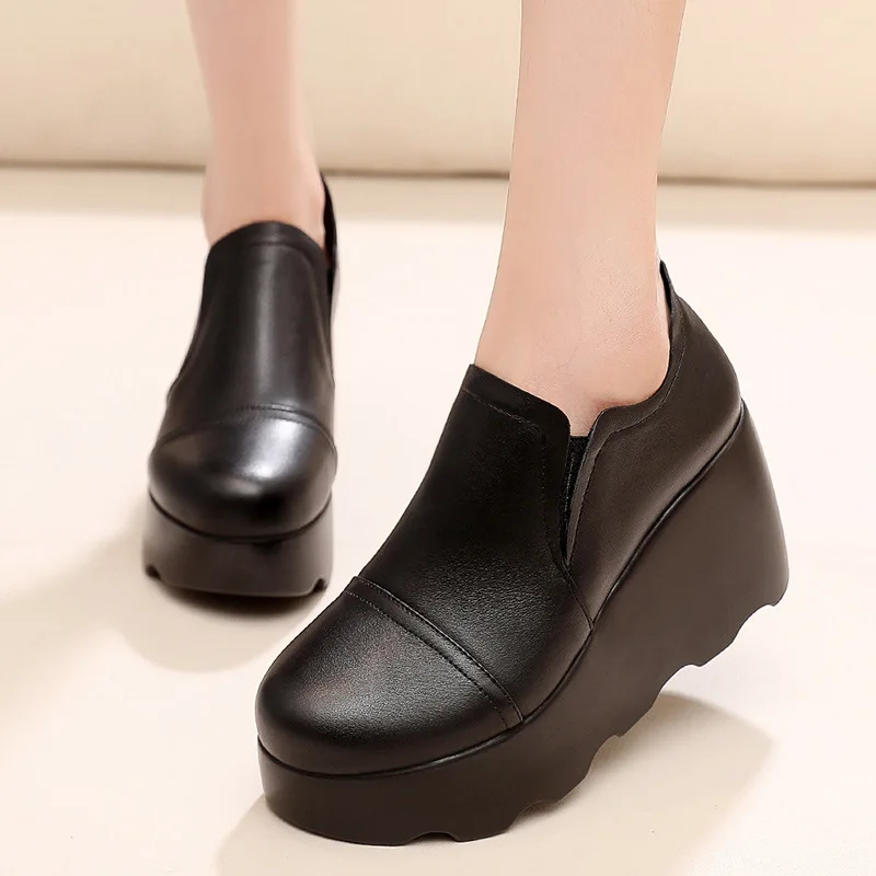 

Удобные лоферы из натуральной кожи на толстой плоской платформе 6-8 см, размеры 32-43, с мехом, для повседневной носки, осень-зима 2026