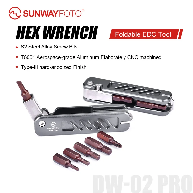 Image of SUNWAYFOTO DW-02 PRO Faltbares Werkzeugset mit Inbusschlüsseln aus Edelstahl 2,5/3/4/5mm, Kreuz- und Flachkopf, EDC Multitool K