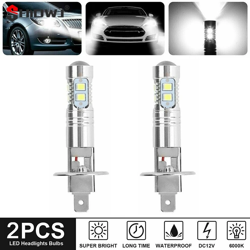 2PCS H1 LED Headlight Fog Driving Light Bulbs 6000K Super White 100W Headlight Beam Fog Driving Light Bulbs