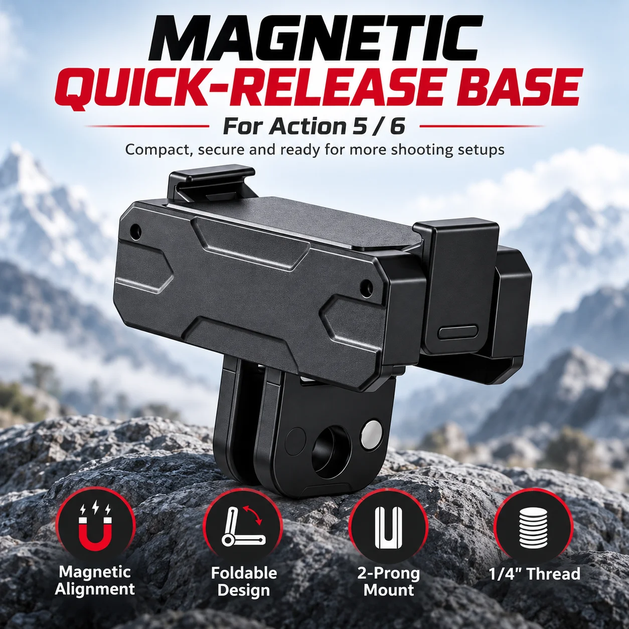 Magnetic Quick Release Adapter Mount for DJI Action 6/5pro,Expansion Base with 1/4