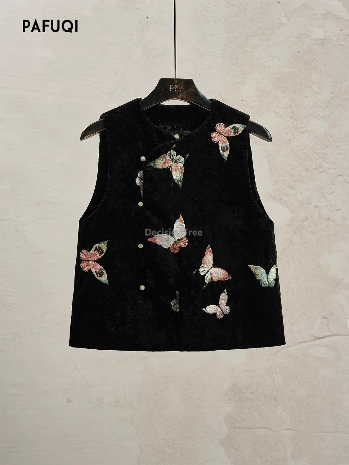 

Жилет с круглым вырезом в китайском стиле, зимний, повседневный, бархатный, с вышивкой бабочек, винтажный, модный, в стиле литературного искусства, теплый жилет