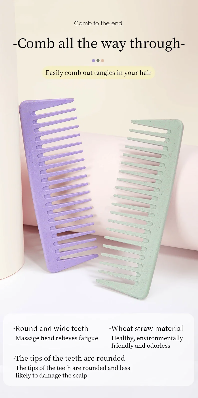 1pc Breite Zähne Kamm Anti-frizz Kopfhaut Massage Haarbürste Umweltfreundliche Weizen Stroh Pinsel Tragbare Haar Schönheit Styling werkzeuge – Detail 5