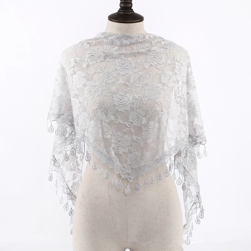 Fashion Church Shawl Lace Veil Scarf Bandana Church Prayer Wedding Mantilla Chapel White Embroidered Hijab Women Scarves - view 6