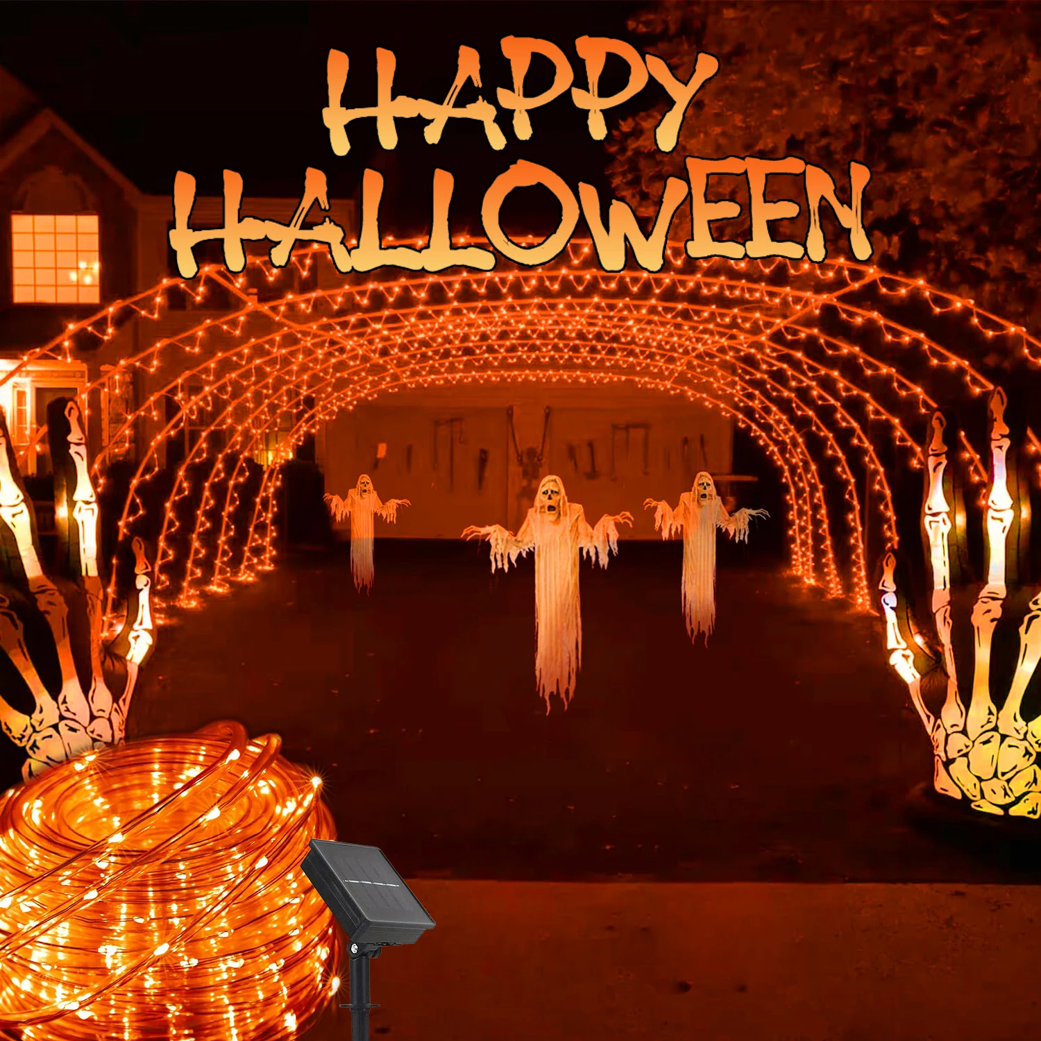 

Наружная светодиодная гирлянда на солнечной батарее, 12 м, 100 светодиодов, освещение для сада, Хэллоуина, Рождества, Сказочная гирлянда с 8 режимами освещения солнечного забора