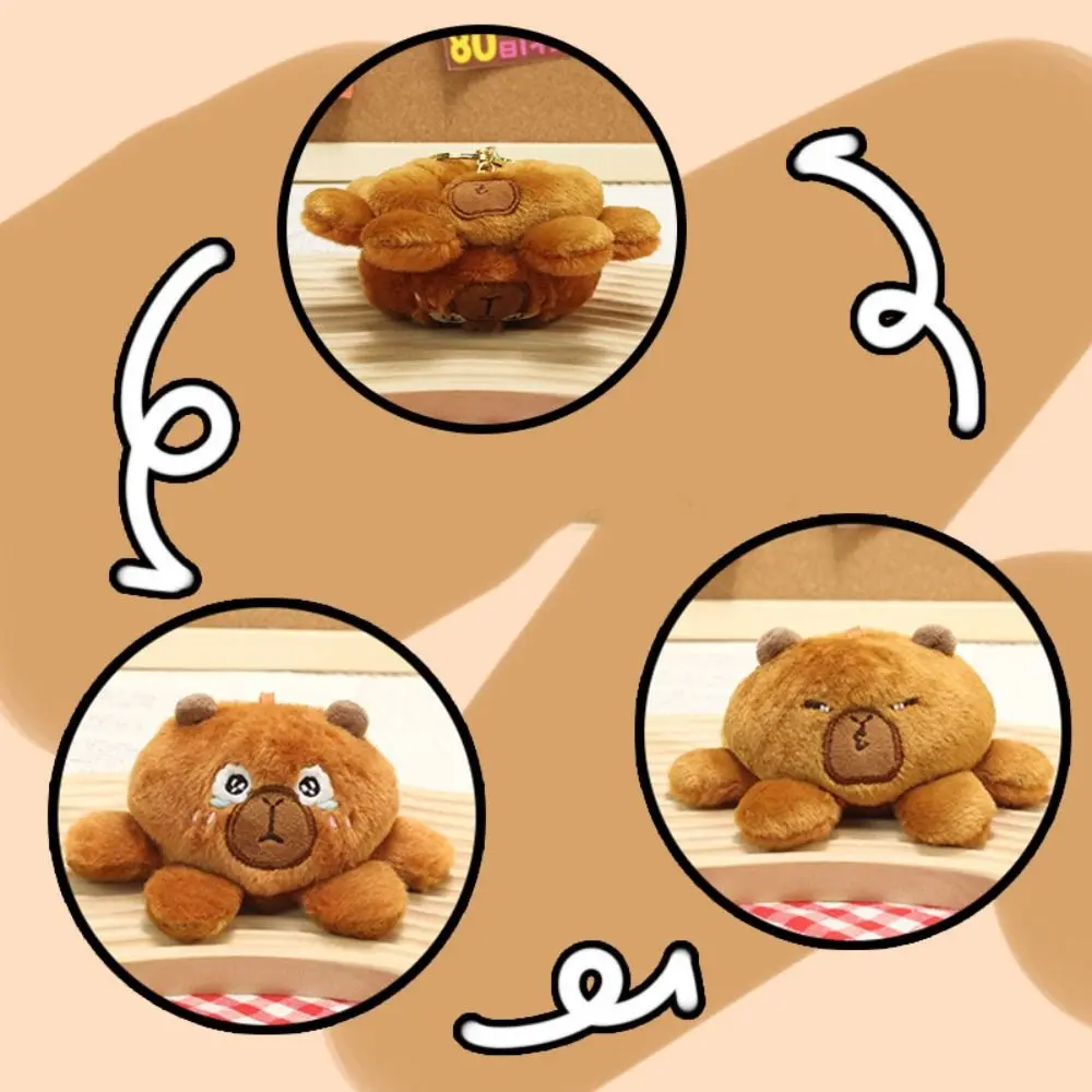 Dupla face capivara chaveiro de pelúcia fofo flipable pelúcia virado capivara chaveiro cosplay macio dos desenhos animados capivara boneca pingente