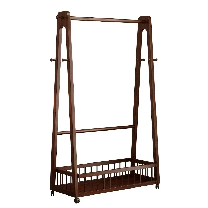 Removable household bedroom integrated hanging clothes against the wall, finishing storage, hanger, rubber wood coat rack