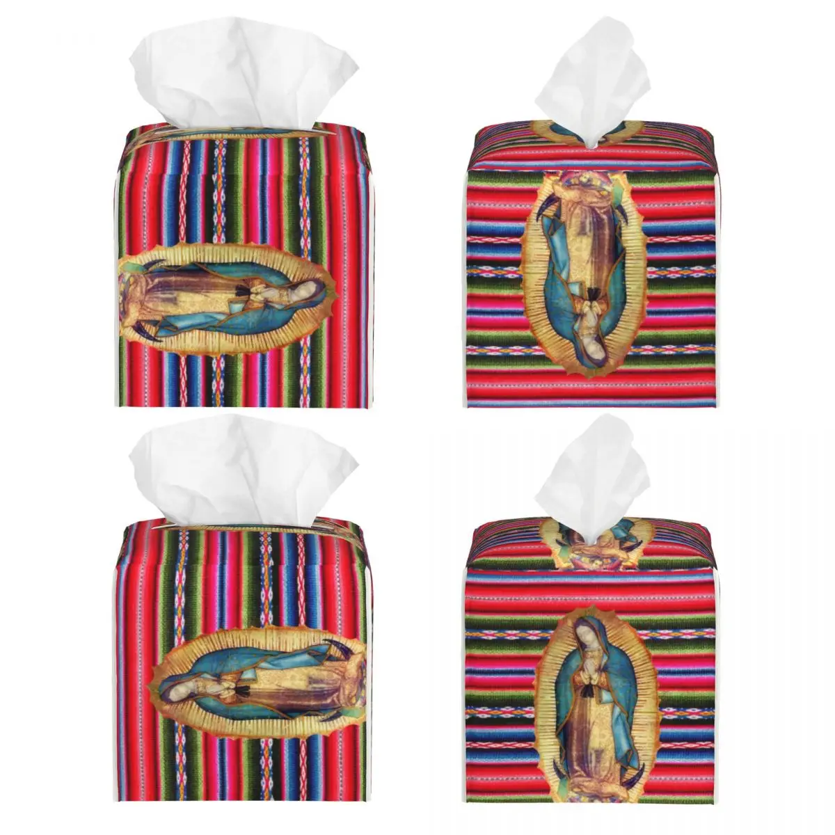 Custom Our Lady Of Guadalupe Tissue Box Cover for Bathroom Home Virgin Mary Catholic Square PU Leather Facial Tissue Box Holder