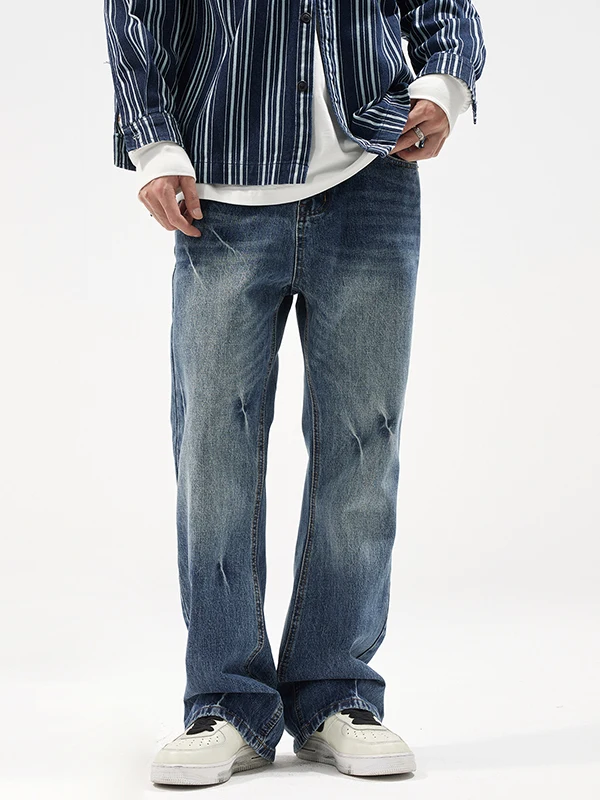 

American High-End Retro Men's Flared Jeans Spring Autumn Casual Loose Straight Leg Versatile Long Pants Youth Trend Wear Resi...