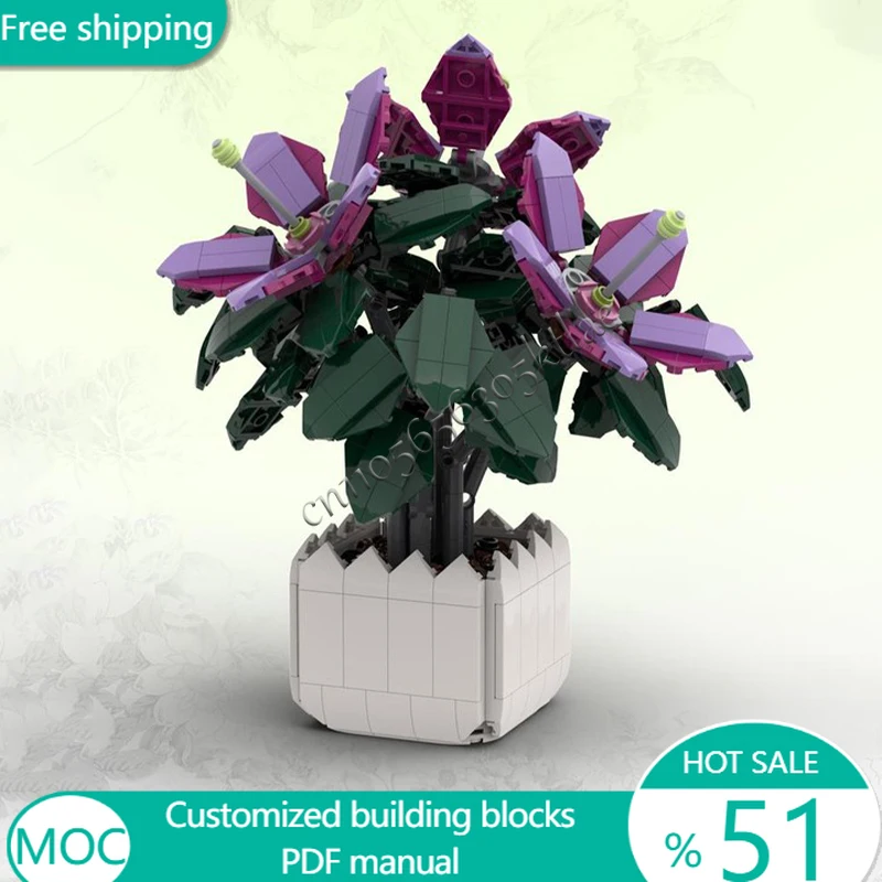 716 PCS Flowers Azaleas MOC Customize Modular Building Block Kids Technology Educational Design Creative DIY Holiday Toy Gifts