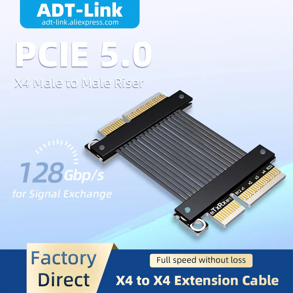 ADT-Link 128Gbps PCIe 5.0 X4 to X4 Male to Male Extension Cable Gen5 Full Speed Stable Signal Transmission PCI-E Exchange Cable