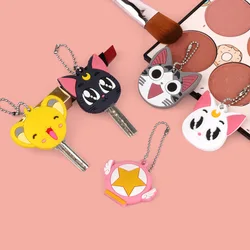 New Cartoon Keychain Silicone Cat and Dog Animal Model Protection Key Cover Key Control Dust Cap Bracket Gift Lady Keychain