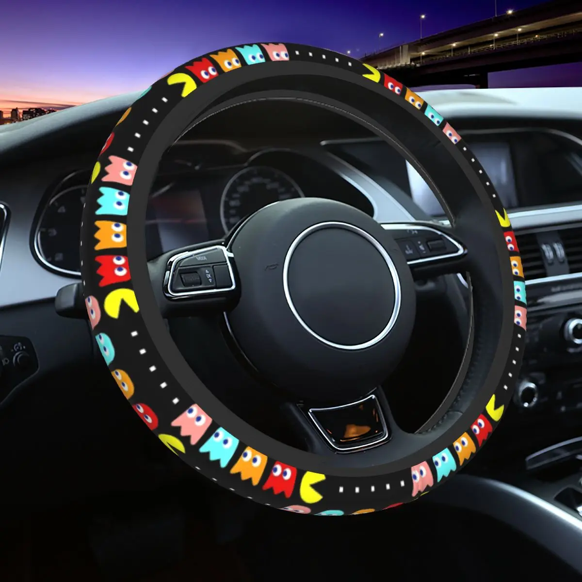 

P-Pac Mans Video Game Car Steering Wheel Cover 37-38 Universal Auto Steering Wheel Protector Elastische Car-styling Accessories