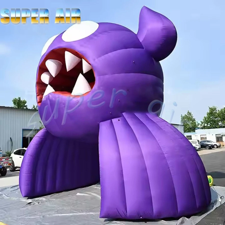 Venta completa, túnel arqueado inflable púrpura, decoración de fiesta temática, arco de monstruo inflable