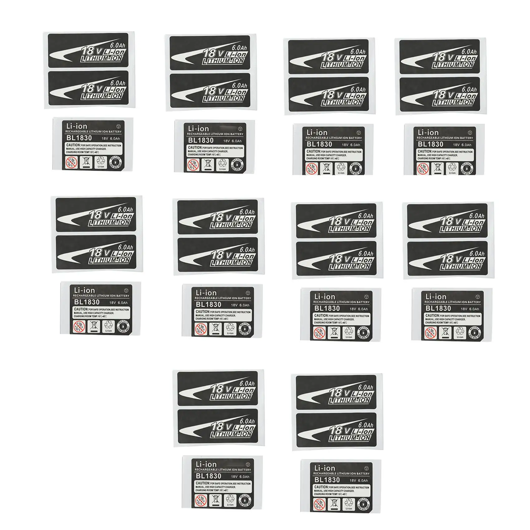 10 set di etichette adesive per batteria agli ioni di litio BL1830 da 18 V 6,0 Ah adatte per il logo della batteria da 18 V