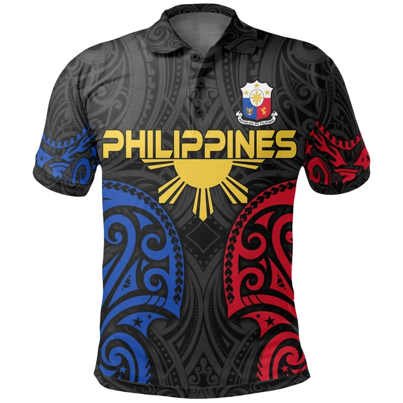 Men's Fashion 3D Philippines National Flag Print Shirts Philippines National Hero Day Graphic Polo T Shirt For Men Clothing Tops