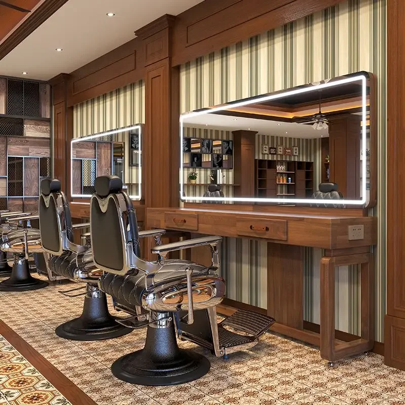 Retro solid wood hairdresser mirror