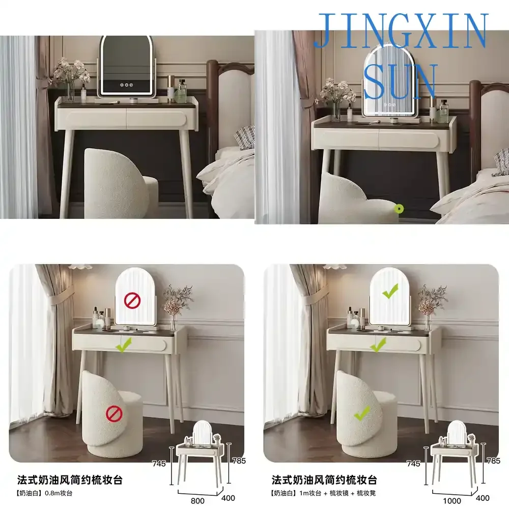 Walnut Pattern Dresser for Small Apartment Bedroom Cosmetic Table for Master Bedroom French Cream Simple Modern Vanity Table