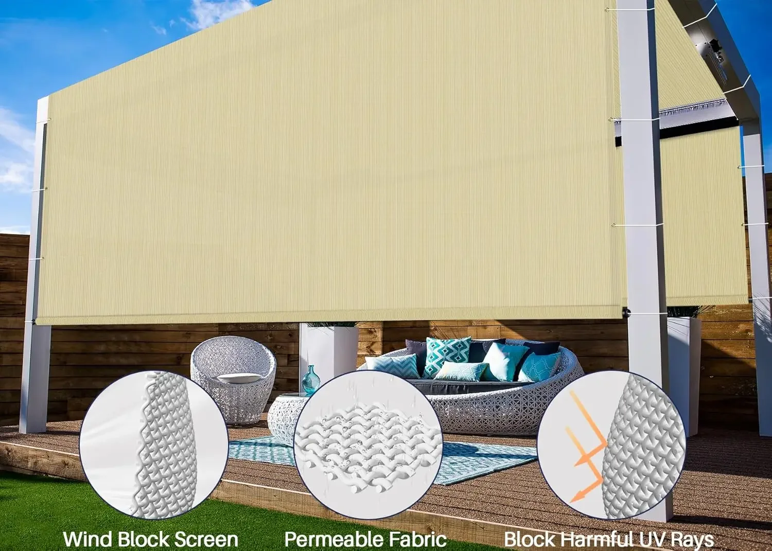 Outdoor Pergola Replacement Shade Cover Canopy for Patio Privacy Shade Screen Panel with Grommets on 2 Sides Includes We