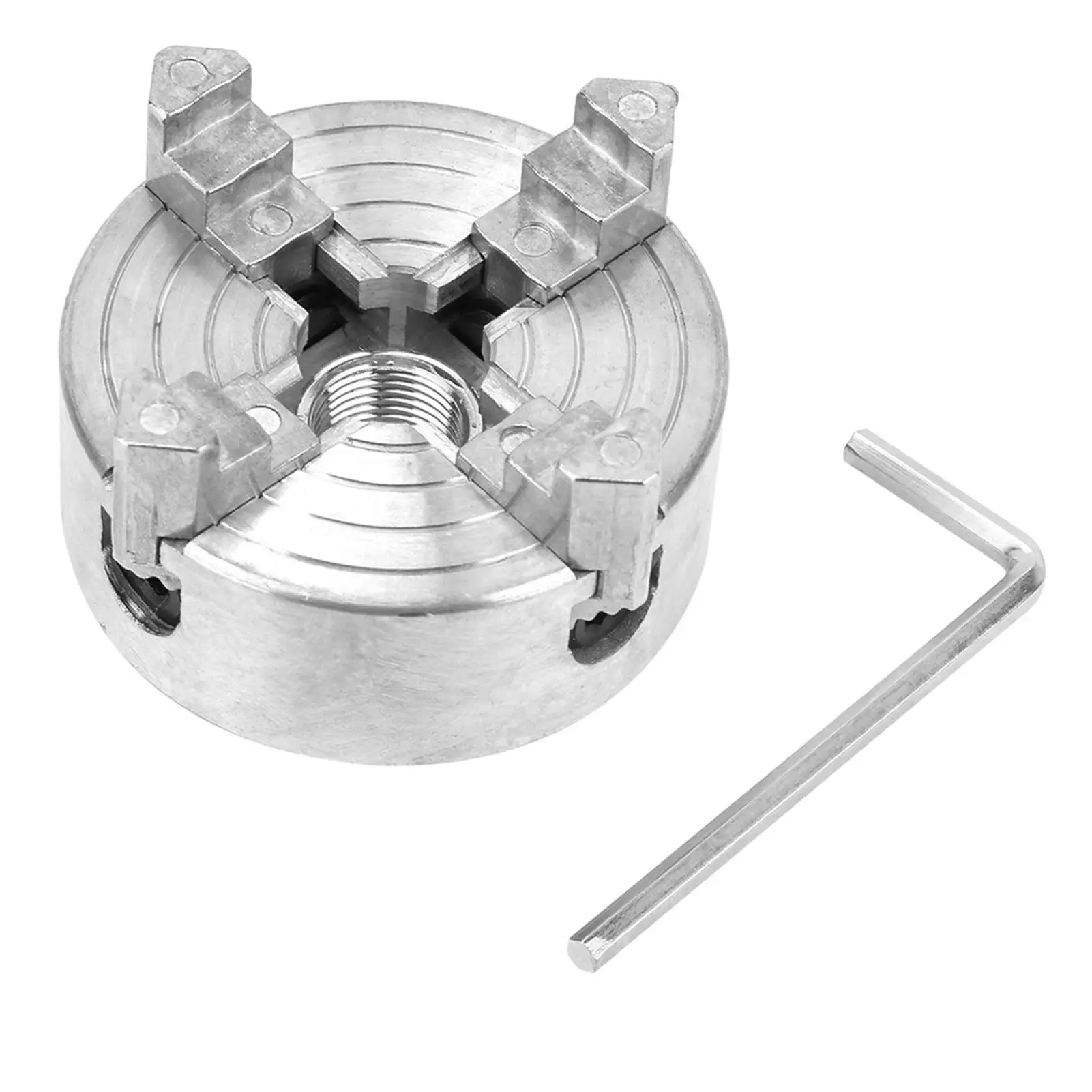 

Z011A Mini Metal Lathe 4 Jaw Self Centering Chuck Zinc Alloy Clamp with Hex Key for Precision Drilling and Machining