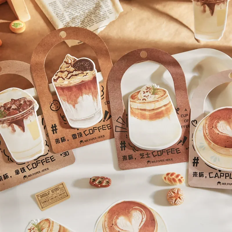 30pcs Coffee Series Theme Student Message Office Notes Handbook Decoration Label