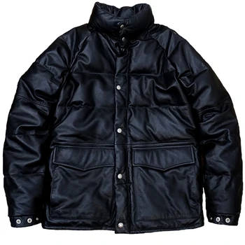 Männer der Ente Unten Jacke Rindsleder Stehkragen Lose Fit Schwarz Dicke Warme Winter Mantel Lässig Unisex Kleidung