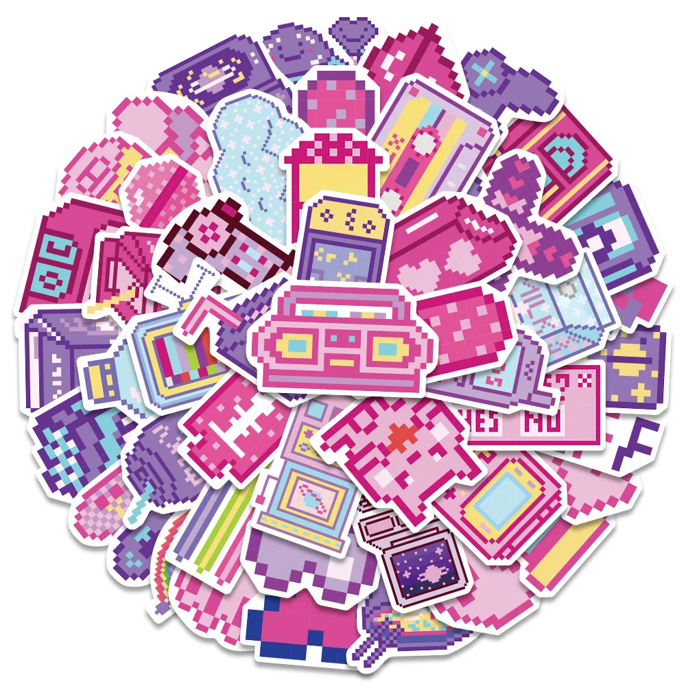 10/30/50pc INS Style Cute Pink Pixel Cartoon Stickers Decal Laptop Luggage Phone Scrapbook Guitar Car Decoration Sticker Kid Toy