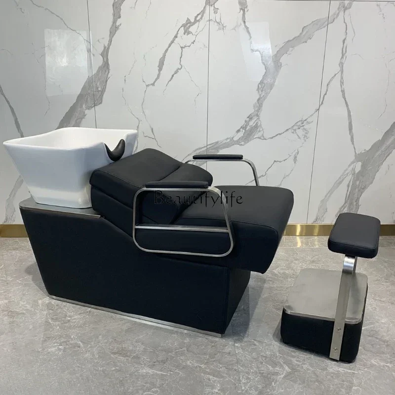 ls 04Barber Shop Shampoo Chair for Hair Salon Deep Ceramic Basin Half Lying