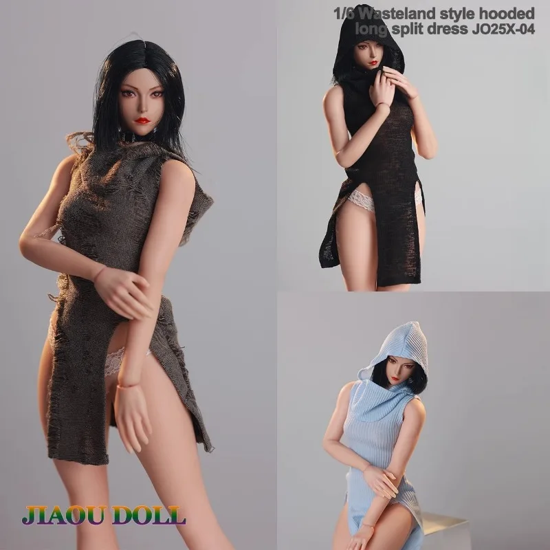 

1/6 Scale Trendy Wasteland Style Hooded Longsplit Vent Dress Model for 12'' Female Action Figures Body Decoration JO25X-04