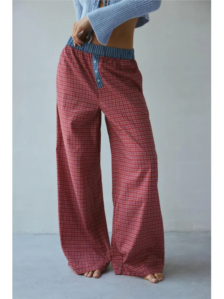 

Женские брюки в американском стиле в стиле ретро Y2K, эластичные клетчатые широкие брюки, тонкие брюки, весна-лето, новые повседневные свободные модные женские наряды