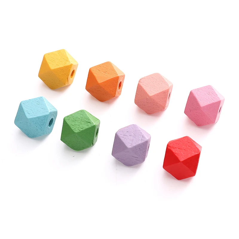 10Pcs Multi Color Wood Spacer Beads 10mm Wooden Octagonal Cube Geometric Faceted Beads For Jewelry Making DIY Bracelet Materials