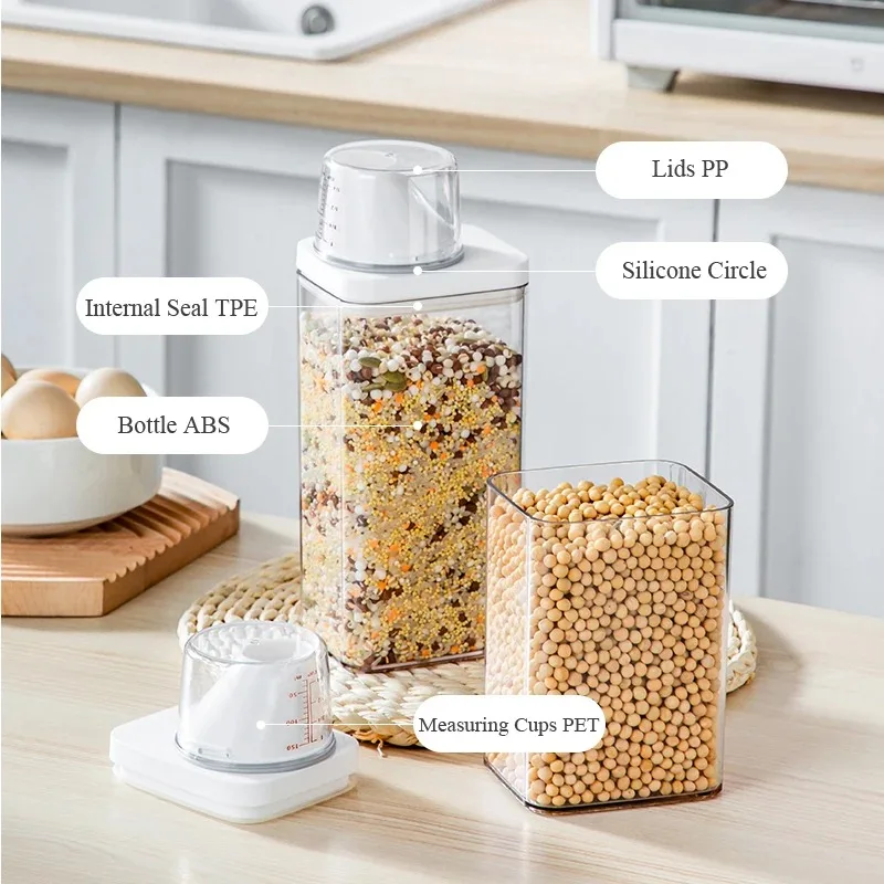 Cereal Airtight Storage Container Measuring Cup Tea Food Containal Tank Stackable Fridge Cupboard AS Plastic Organizer Box