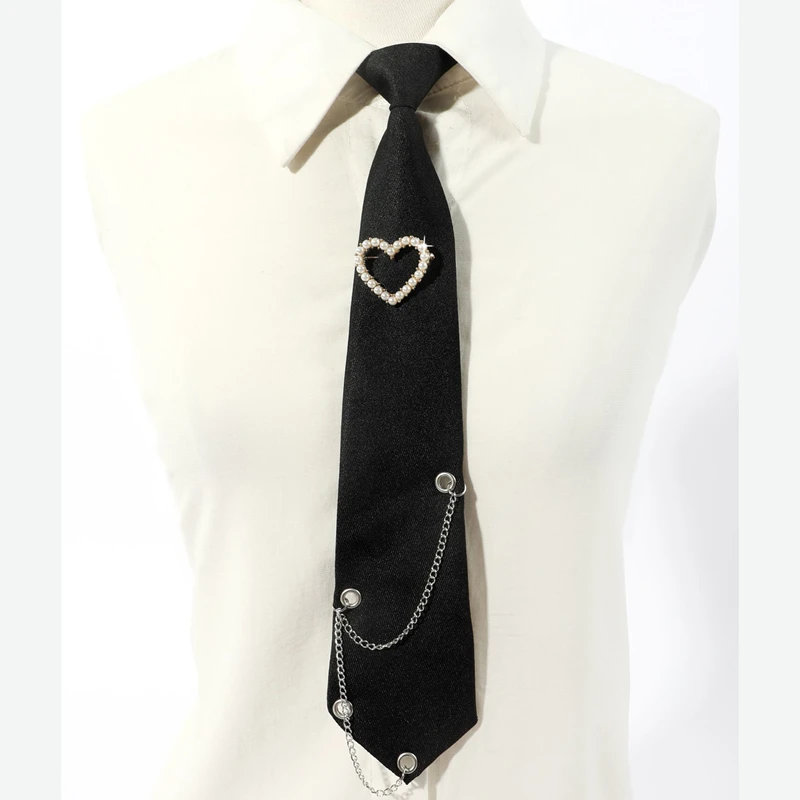 

Trendy Black Chain Necktie Student JK Adjustable Decor Tie Hip Hop Tassel Neck Tie Shirt Dress Accessories