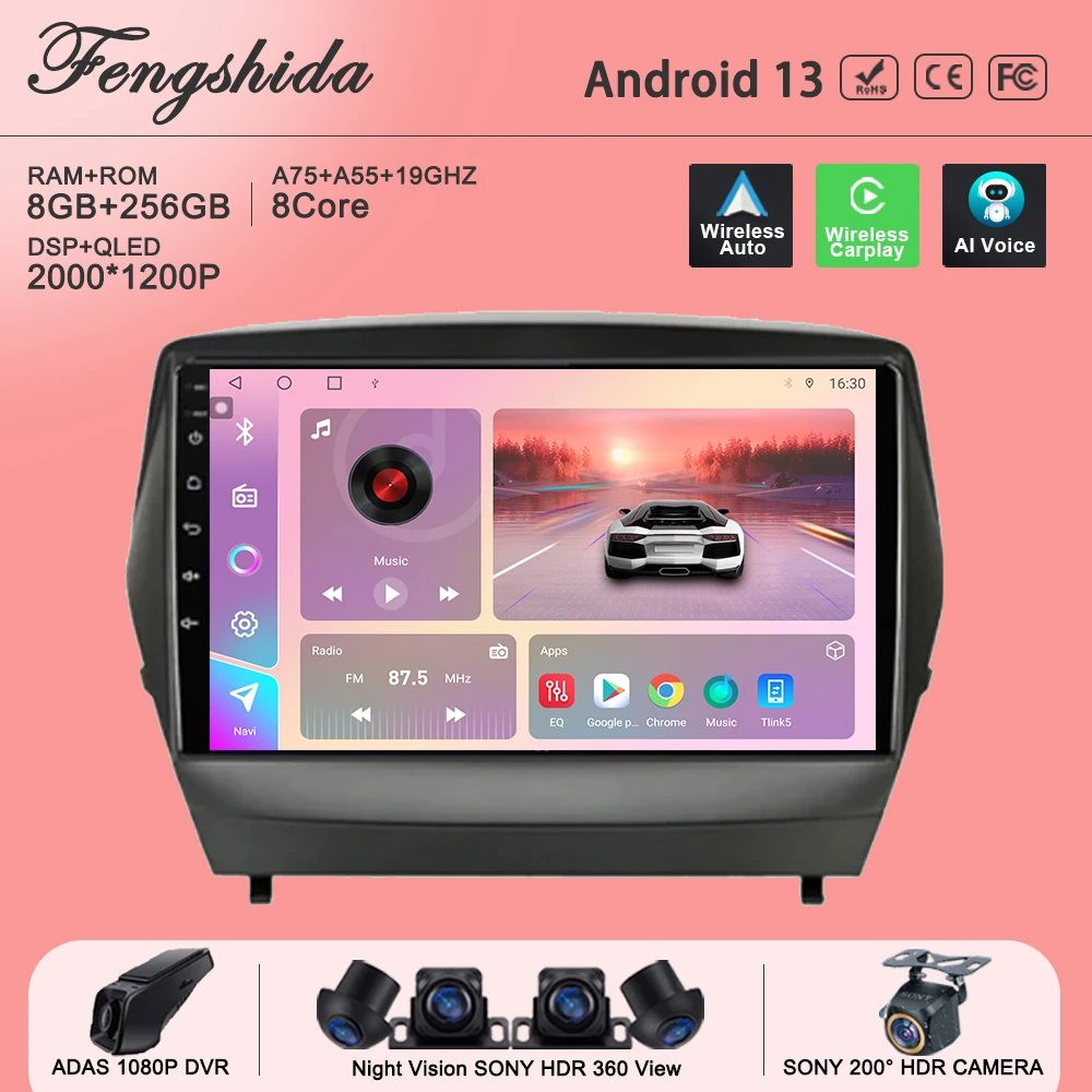 

Car Android For Hyundai Tucson 2 LM IX35 2009 - 2015 GPS Navigation Touch Screen Multimedia Player High-performance CPU Dash Cam