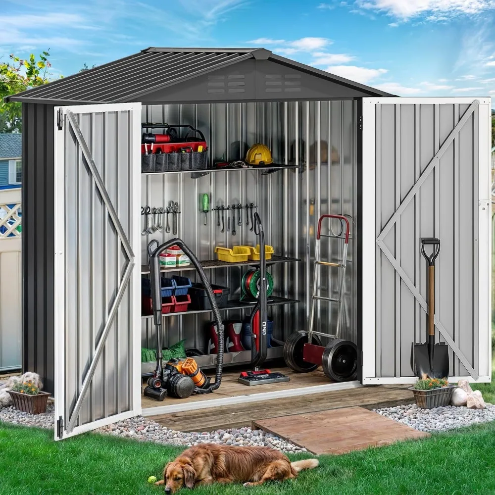 Imagem -02 - Heavy Duty Metal Storage Shed Tool Portas Bloqueáveis Ventilação de ar para Quintal Pátio Gramado para Sto Grande 6x4ft