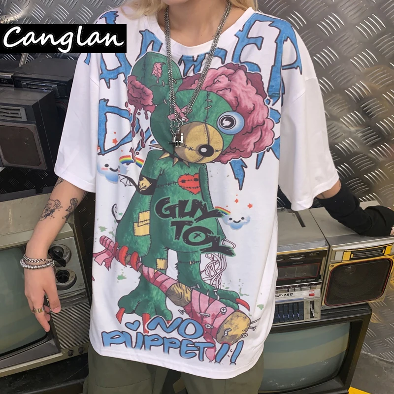 Men Women Ulzzang T Shirt Summer Korean Style Tshirt Gothic Pastel Goth Graphic Tee Top Harajuku Punk Fairy  Clothes Alt