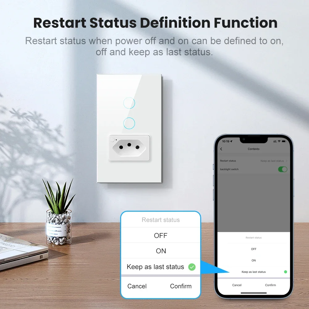 TNCE Brazil Stand Tuya WiFi/Zigbee Smart Light Switch with Socket 110V-220V Wall Touch Switch,Work for Alexa Google home