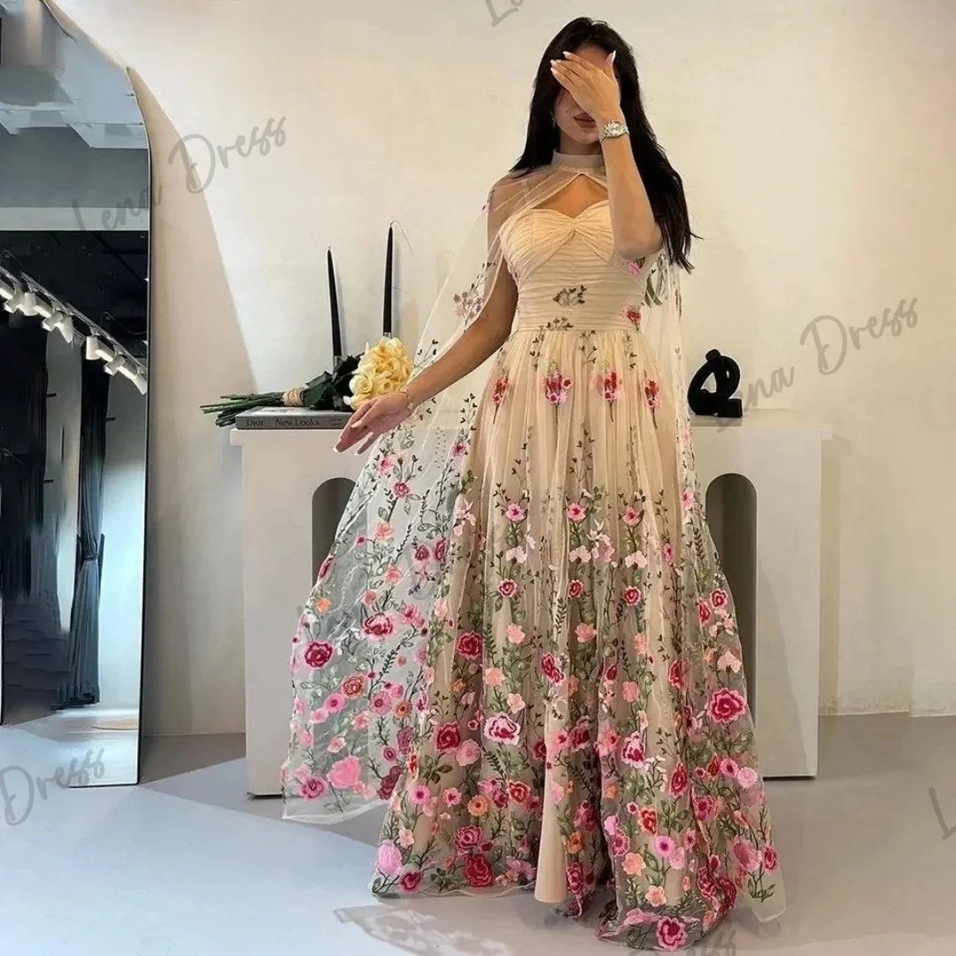 Vestido de graduación de encaje bordado para mujer, vestidos de ocasión Formal para ocasiones formales, flores hechas A mano, línea A, vestido de