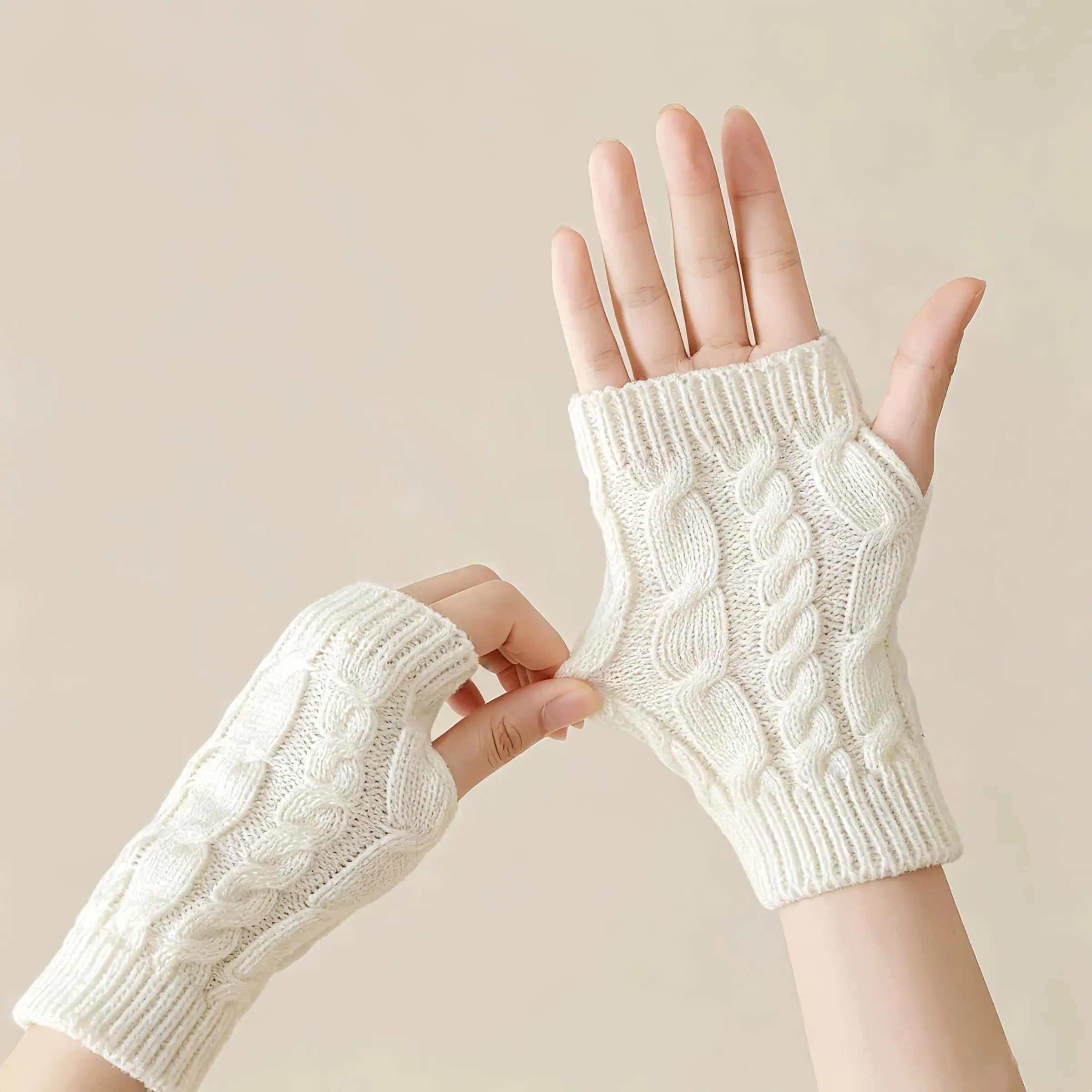 Women Stylish Hand Warmer Winter Gloves Arm Crochet Knitting Faux Wool Mitten Warm Fingerless Glove Twist Pattern Women Gloves