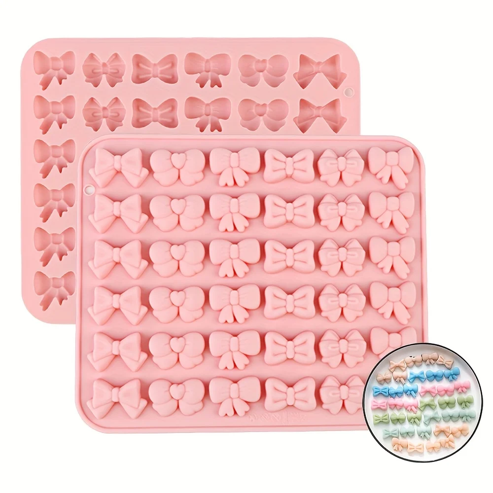 1 lindo molde de silicona para dulces con diferentes formas de lazo, molde para chocolate, molde para cubitos de hielo para gelatina y pudín, utensilios para hornear, herramientas para decorar pasteles