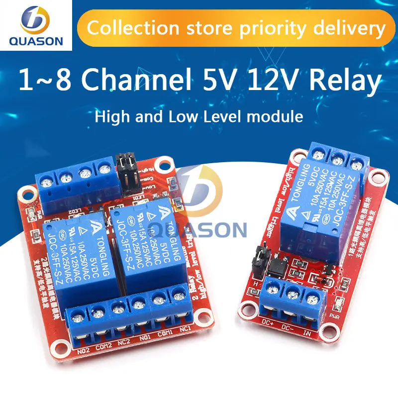 1 2 4 8 Channel 5V 12V Relay Module Board Shield with Optocoupler Support High and Low Level Trigger for Arduino