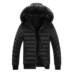 Winter Big Wool Collar Jacket Men's Fashion Splicing Thickened Warm Parkas Men Outdoor Snow Clothes Casual Hooded Padded Coat