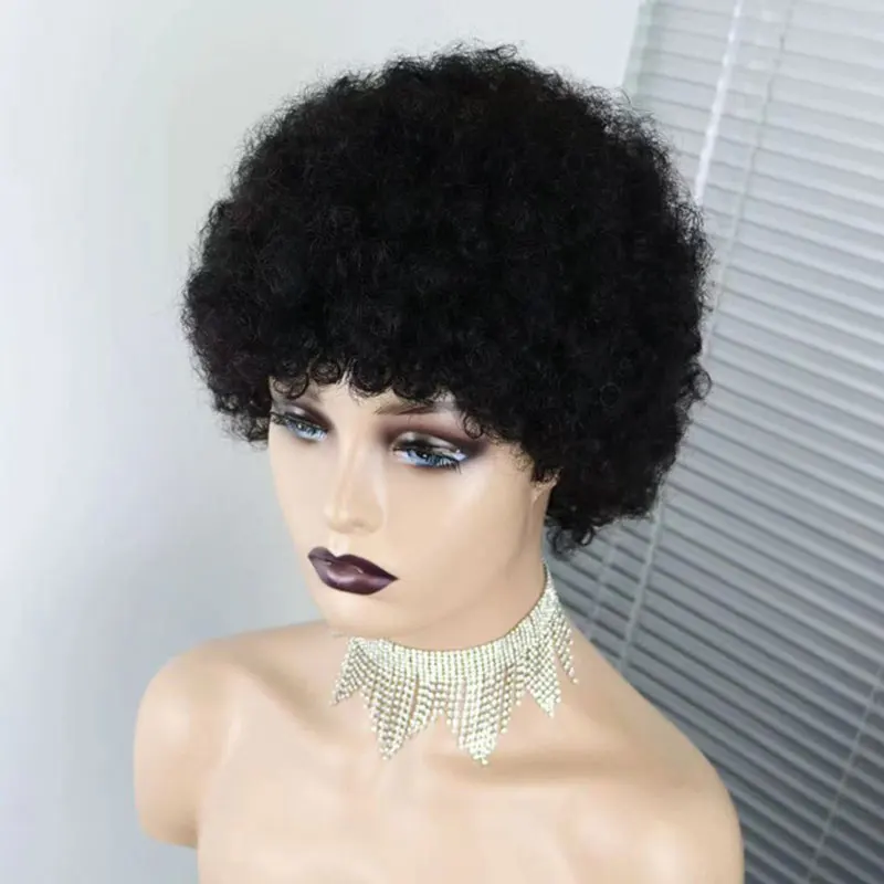 

4 # Афро-кудрявый короткий парик боб из человеческих волос с челкой 99J, африканские пушистые парики 27 # Полный машинный естественный цвет для женщин