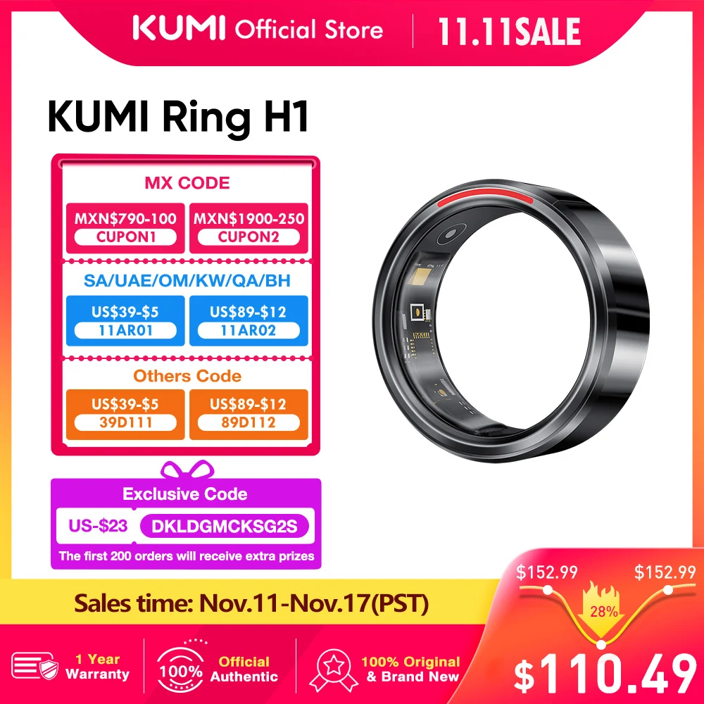 KUMI Smart Ring H1 Durable 5ATM Waterproof Remote Control Functionality Sleek Ceramic Design Men Women