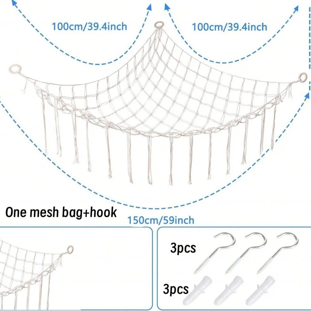 Toy Hammocks Wall Corner Hanging Storage Net Bedroom Corner Storage Toy Doll Hammock Background Wall Room Decoration